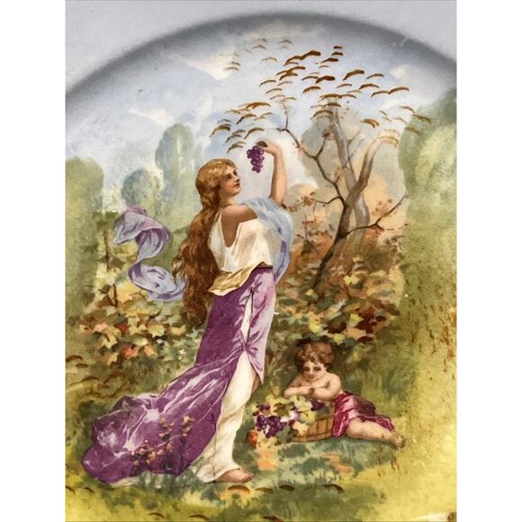 Large Antique Limoges Lady Eating Grapes Plate 10" - Picture 2 of 4